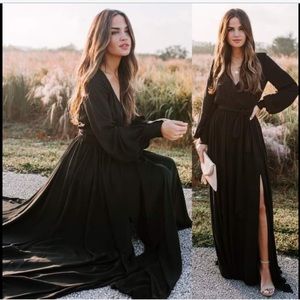 VICI— Diana long sleeve tie belt maxi dress